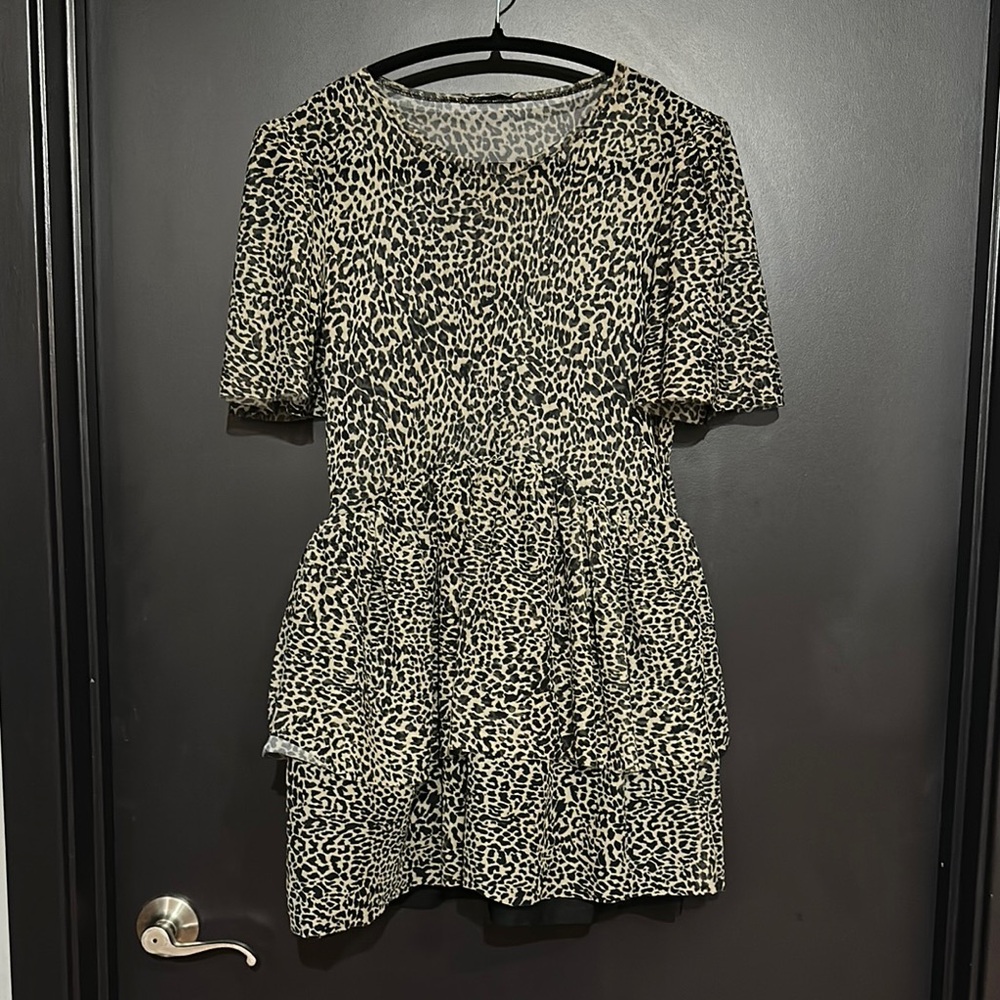 Zara Black and Cream Leopard Mini Dress